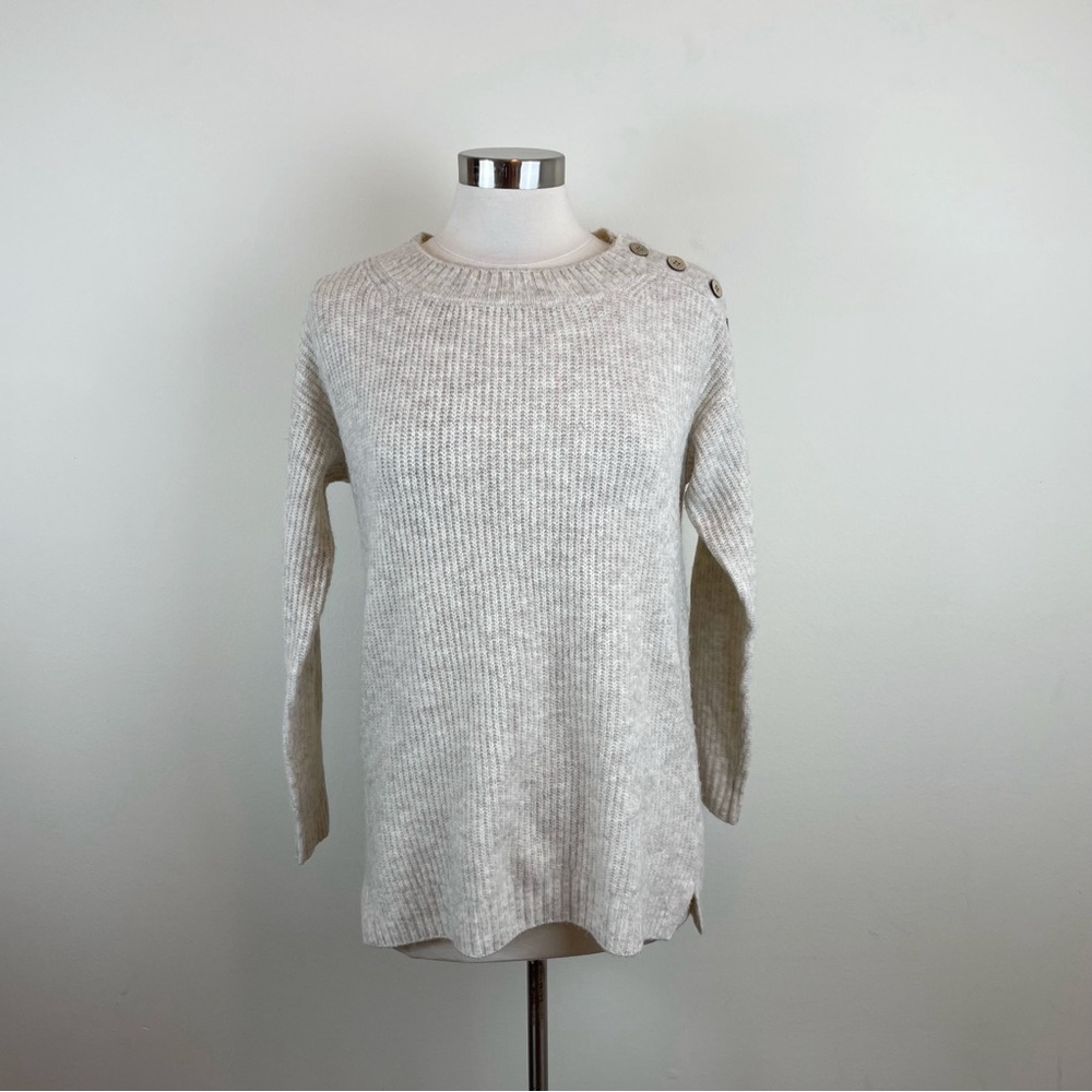 Vince Camuto Cream Tan Button Accent Knit Long Sleeve Sweater Women XS